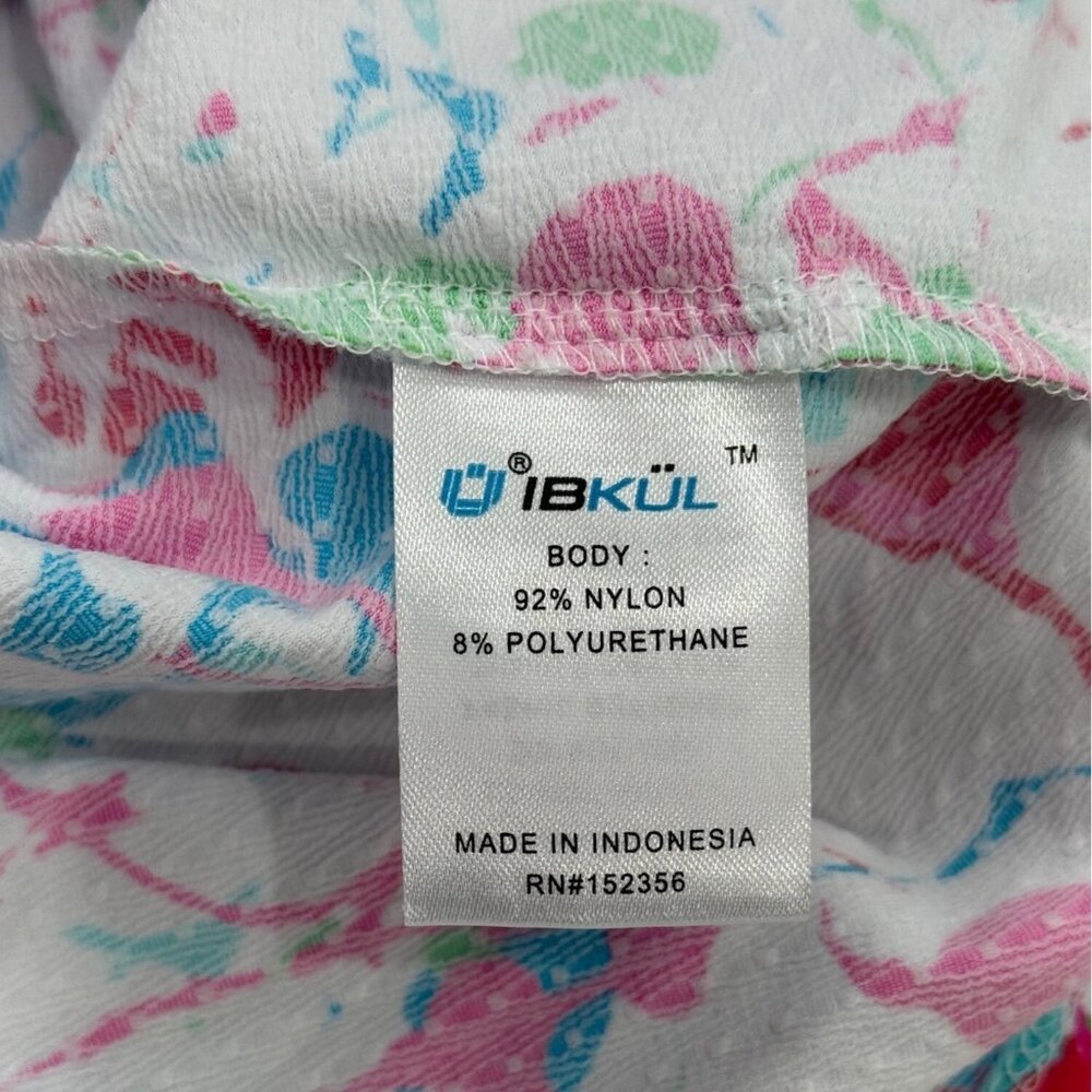 IBKUL Womens Size S Top  1/4 Zip Ruffle-Cap-Sleeve Pink Blue White Splatter UPF - Picture 7 of 8
